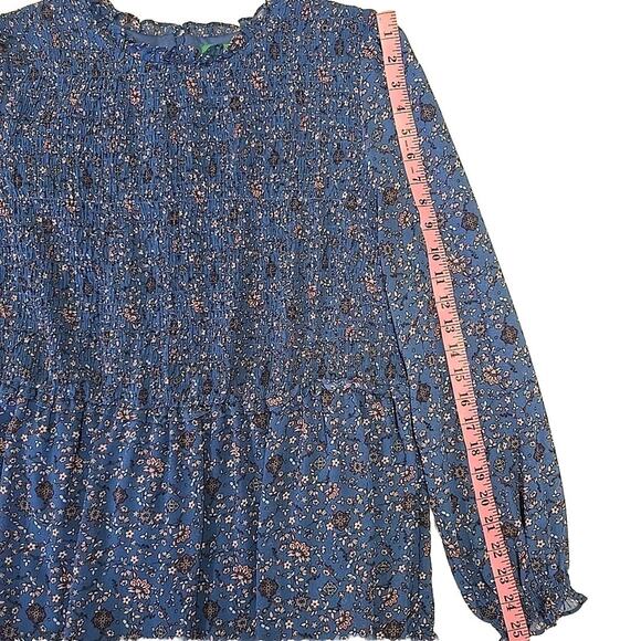 Dip Dress Womens Plus 20 W Blue Floral Cottage Sheer Long Puff Sleeves Peasant - Picture 4 of 11